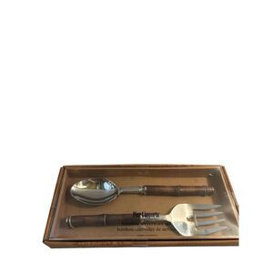 Pier 1 Imports bamboo 11" Serveware Set‎ Fork Spoon new